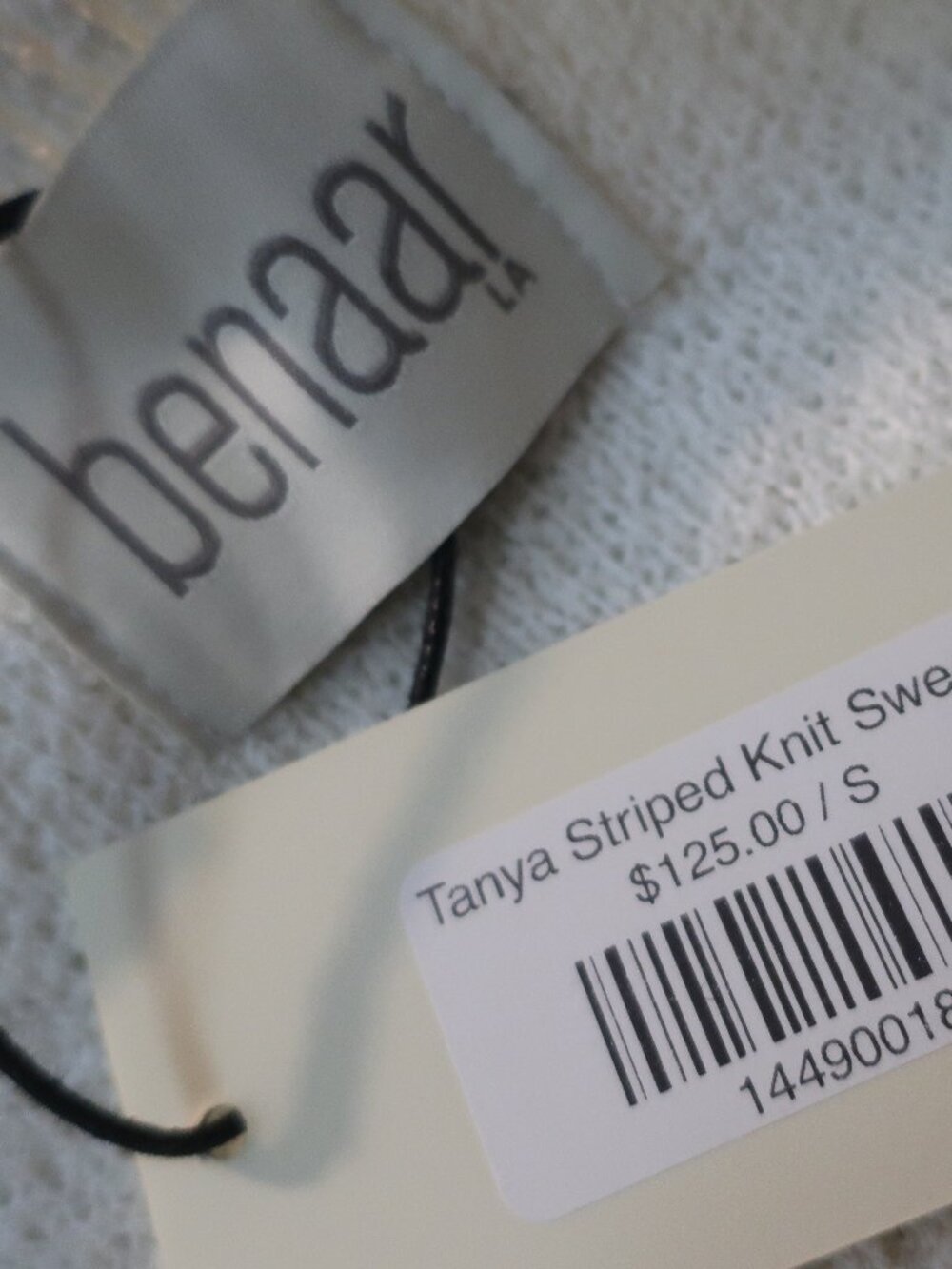 NWT Women Benaar (Item-840) White Black Puff Sleeve Tanya Striped Knit Sweater M - Picture 7 of 8